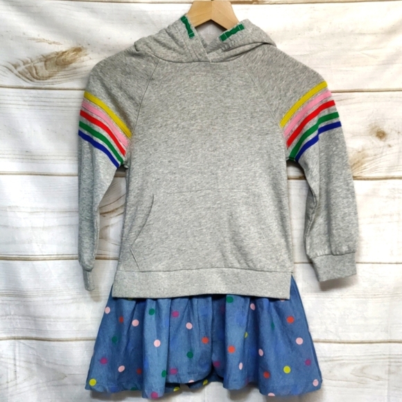 Boden Other - Boden Hoodie Dress Grey Jersey Blue Polkadot Skirt Multi-Color Size 7-8Y
